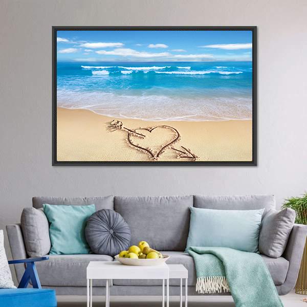 Heart On Beach Shore Canvas Wall Art-5 Horizontal-Gallery Wrap-22" x 12"-Tiaracle