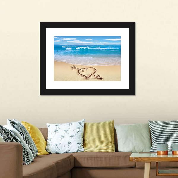 Heart On Beach Shore Canvas Wall Art-5 Horizontal-Gallery Wrap-22" x 12"-Tiaracle