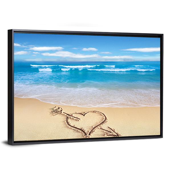 Heart On Beach Shore Canvas Wall Art-5 Horizontal-Gallery Wrap-22" x 12"-Tiaracle
