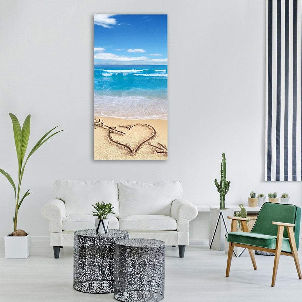 Heart On Beach Shore Vertical Canvas Wall Art-3 Vertical-Gallery Wrap-12" x 25"-Tiaracle