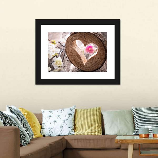 Wall Mural Two wooden hearts on fabric background 