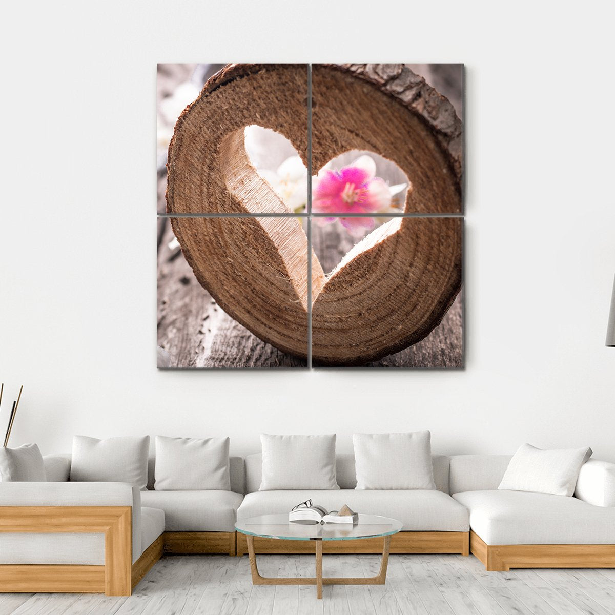 Heart On Rustic Wood Canvas Wall Art-4 Square-Gallery Wrap-17" x 17"-Tiaracle