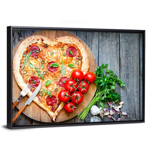 Heart Shaped Pizza Canvas Wall Art-5 Horizontal-Gallery Wrap-22" x 12"-Tiaracle