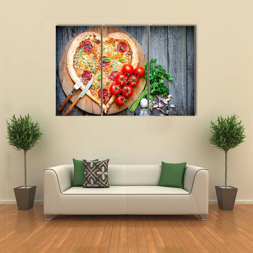 Heart Shaped Pizza Canvas Wall Art-3 Horizontal-Gallery Wrap-37" x 24"-Tiaracle