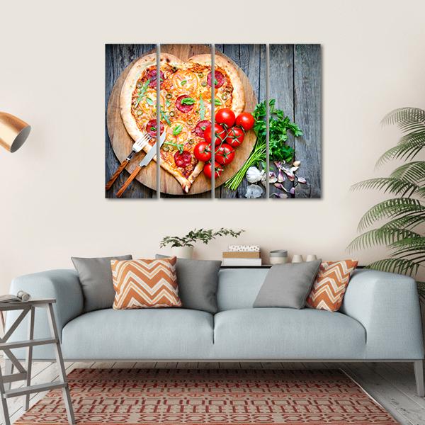 Heart Shaped Pizza Canvas Wall Art-4 Horizontal-Gallery Wrap-34" x 24"-Tiaracle