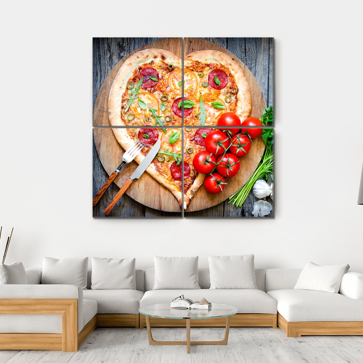 Heart Shaped Pizza Canvas Wall Art-4 Square-Gallery Wrap-17" x 17"-Tiaracle