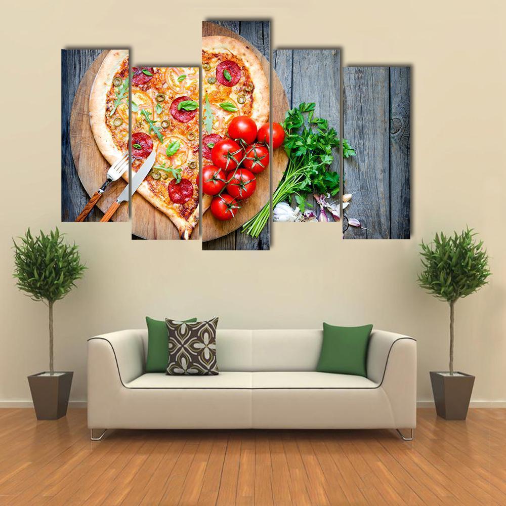 Heart Shaped Pizza Canvas Wall Art-5 Pop-Gallery Wrap-47" x 32"-Tiaracle