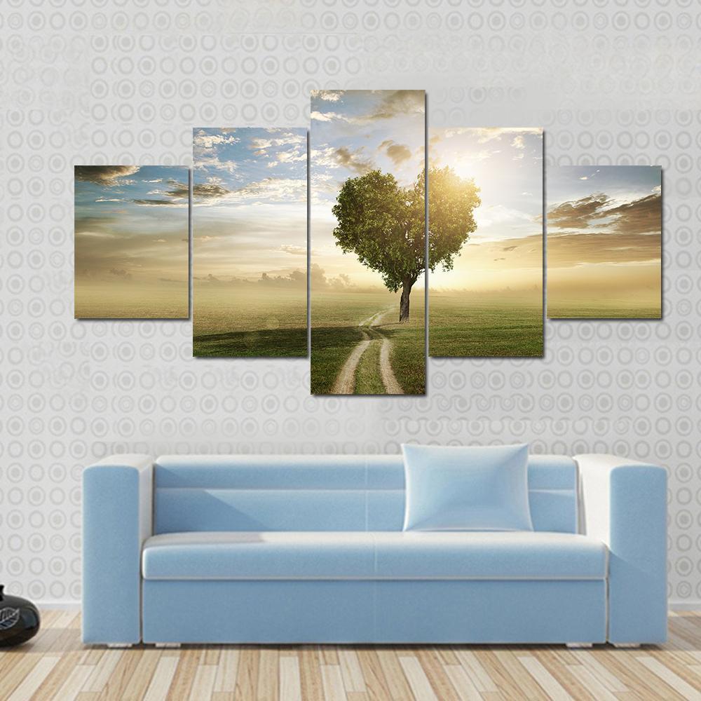 Heart Shaped Tree At Sunset Canvas Wall Art-4 Pop-Gallery Wrap-50" x 32"-Tiaracle