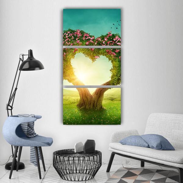 Heart Shaped Tree In Meadow Vertical Canvas Wall Art-3 Vertical-Gallery Wrap-12" x 25"-Tiaracle