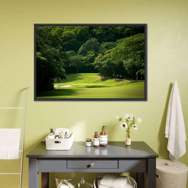 Heavily Forrested Golf Fairway Canvas Wall Art-1 Piece-Floating Frame-24" x 16"-Tiaracle