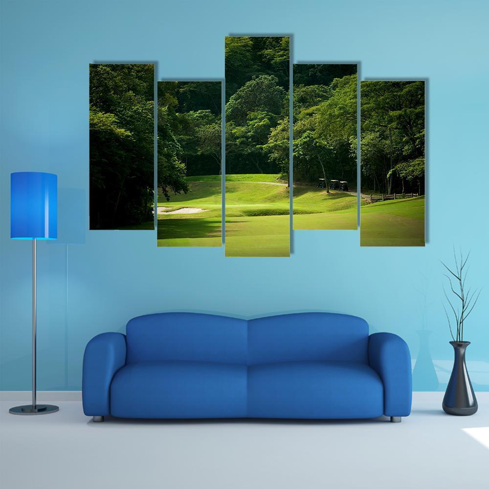 Heavily Forrested Golf Fairway Canvas Wall Art-5 Pop-Gallery Wrap-47" x 32"-Tiaracle