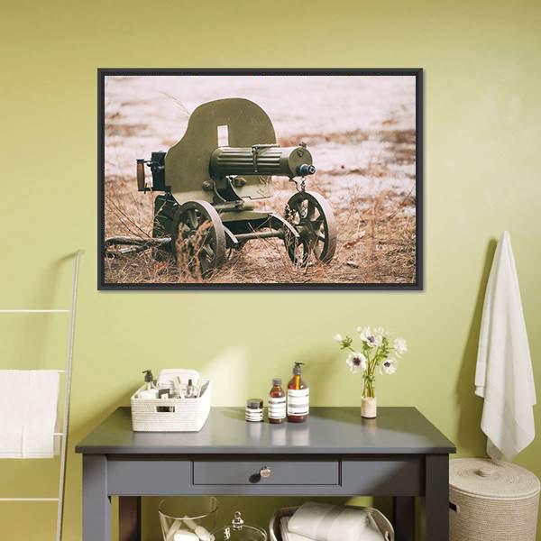Heavy Machine Gun Canvas Wall Art-1 Piece-Floating Frame-24" x 16"-Tiaracle