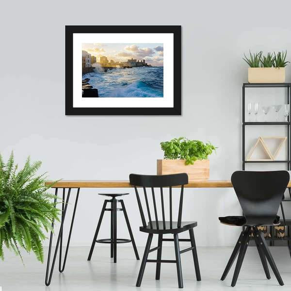 Heavy Swell In Havana Seafront Canvas Wall Art-3 Horizontal-Gallery Wrap-25" x 16"-Tiaracle