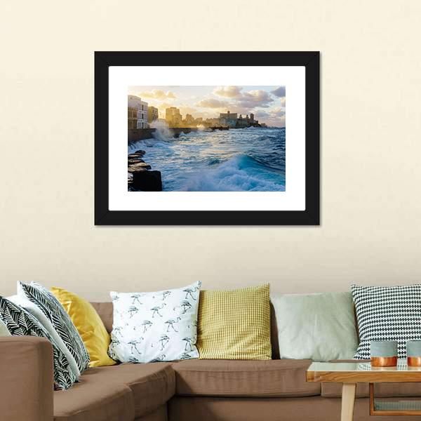Heavy Swell In Havana Seafront Canvas Wall Art-3 Horizontal-Gallery Wrap-25" x 16"-Tiaracle