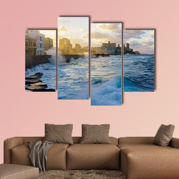 Heavy Swell In Havana Seafront Canvas Wall Art-3 Horizontal-Gallery Wrap-25" x 16"-Tiaracle