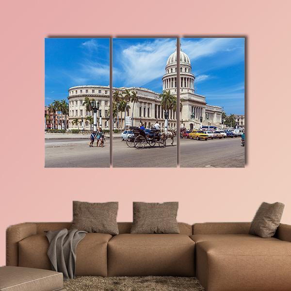 Traffic In Havana Cuba Canvas Wall Art-3 Horizontal-Gallery Wrap-37" x 24"-Tiaracle