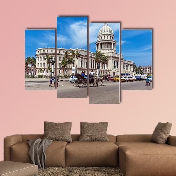 Traffic In Havana Cuba Canvas Wall Art-4 Pop-Gallery Wrap-50&quot; x 32&quot;-Tiaracle