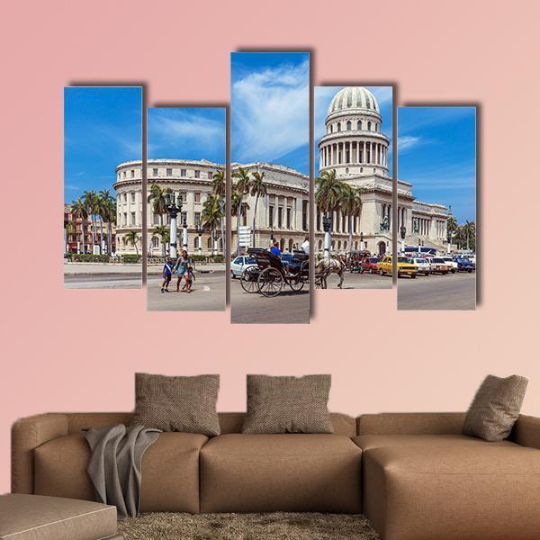Traffic In Havana Cuba Canvas Wall Art-5 Pop-Gallery Wrap-47&quot; x 32&quot;-Tiaracle