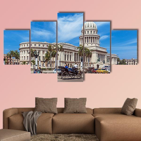 Traffic In Havana Cuba Canvas Wall Art-5 Star-Gallery Wrap-62&quot; x 32&quot;-Tiaracle