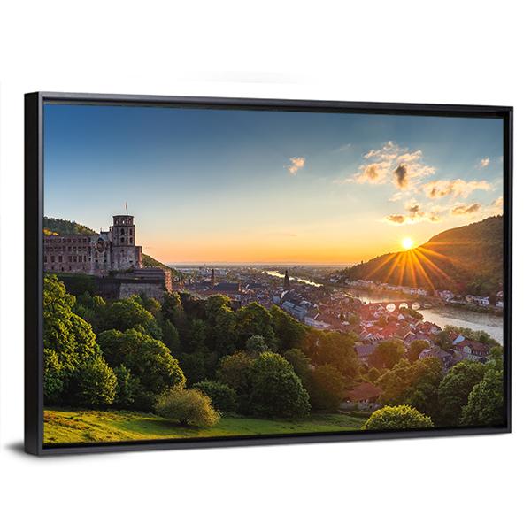 Heidelberg Castle At Sunrise Canvas Wall Art-3 Horizontal-Gallery Wrap-25" x 16"-Tiaracle