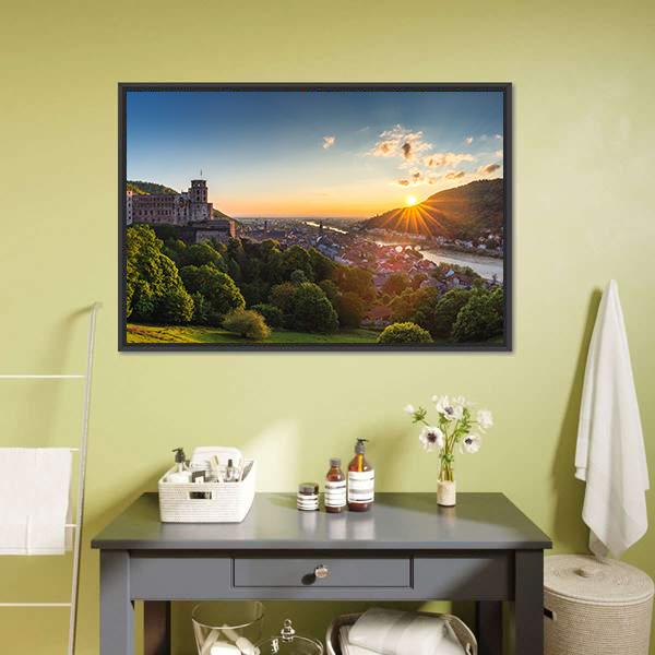 Heidelberg Castle At Sunrise Canvas Wall Art-1 Piece-Floating Frame-24" x 16"-Tiaracle