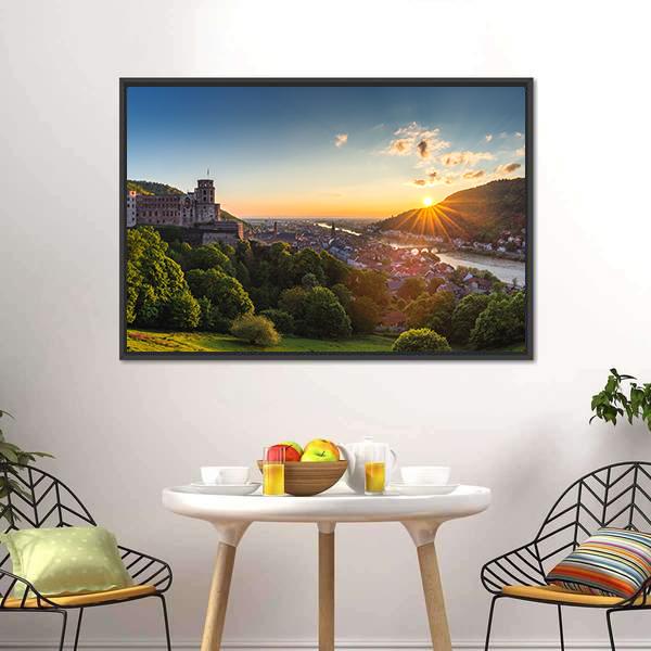Heidelberg Castle At Sunrise Canvas Wall Art-3 Horizontal-Gallery Wrap-25" x 16"-Tiaracle