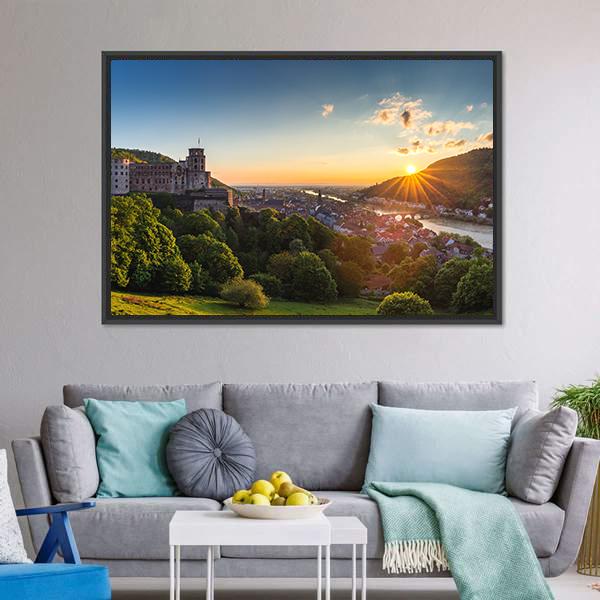 Heidelberg Castle At Sunrise Canvas Wall Art-3 Horizontal-Gallery Wrap-25" x 16"-Tiaracle