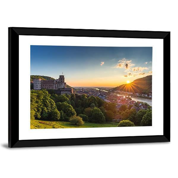 Heidelberg Castle At Sunrise Canvas Wall Art-3 Horizontal-Gallery Wrap-25" x 16"-Tiaracle