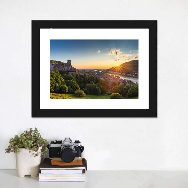 Heidelberg Castle At Sunrise Canvas Wall Art-1 Piece-Framed Print-20" x 16"-Tiaracle