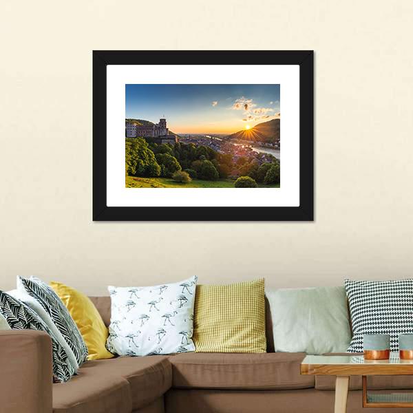Heidelberg Castle At Sunrise Canvas Wall Art-3 Horizontal-Gallery Wrap-25" x 16"-Tiaracle