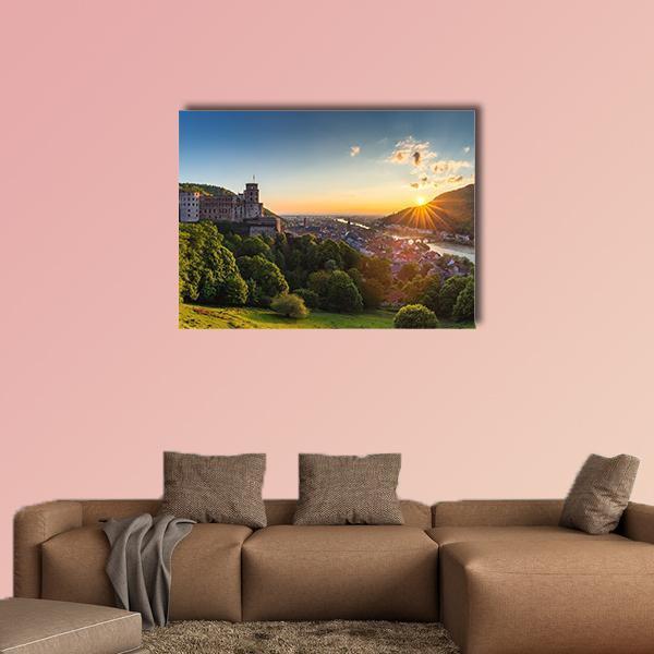 Heidelberg Castle At Sunrise Canvas Wall Art-1 Piece-Gallery Wrap-48" x 32"-Tiaracle