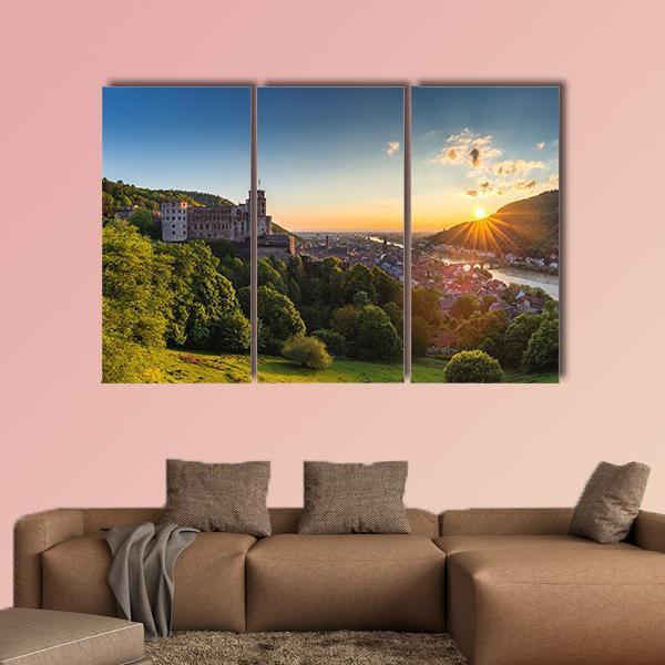 Heidelberg Castle At Sunrise Canvas Wall Art-3 Horizontal-Gallery Wrap-25" x 16"-Tiaracle