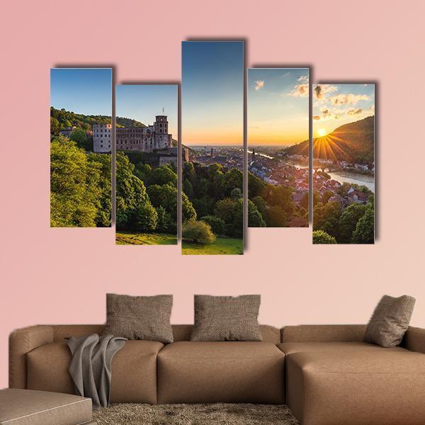 Heidelberg Castle At Sunrise Canvas Wall Art-5 Pop-Gallery Wrap-47" x 32"-Tiaracle