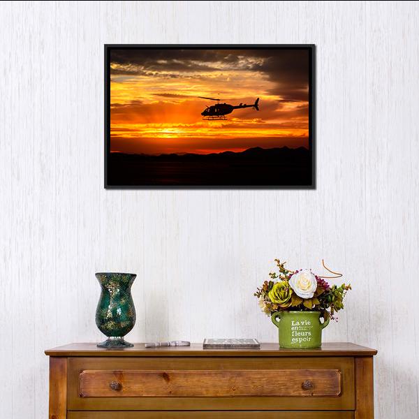 Helicopter At Sunset Panoramic Canvas Wall Art-1 Piece-36" x 12"-Tiaracle