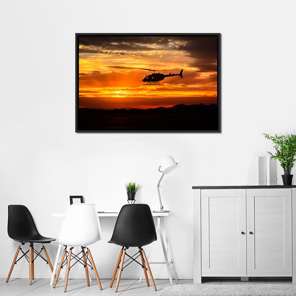 Helicopter At Sunset Panoramic Canvas Wall Art-1 Piece-36" x 12"-Tiaracle