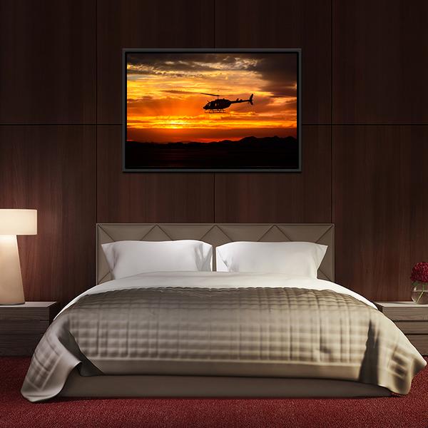 Helicopter At Sunset Panoramic Canvas Wall Art-1 Piece-36" x 12"-Tiaracle