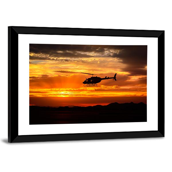 Helicopter At Sunset Panoramic Canvas Wall Art-1 Piece-36" x 12"-Tiaracle