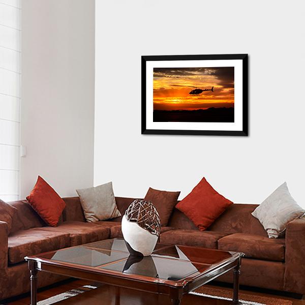 Helicopter At Sunset Panoramic Canvas Wall Art-1 Piece-36" x 12"-Tiaracle