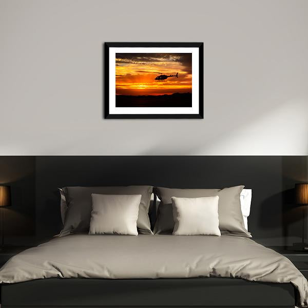 Helicopter At Sunset Panoramic Canvas Wall Art-1 Piece-36" x 12"-Tiaracle