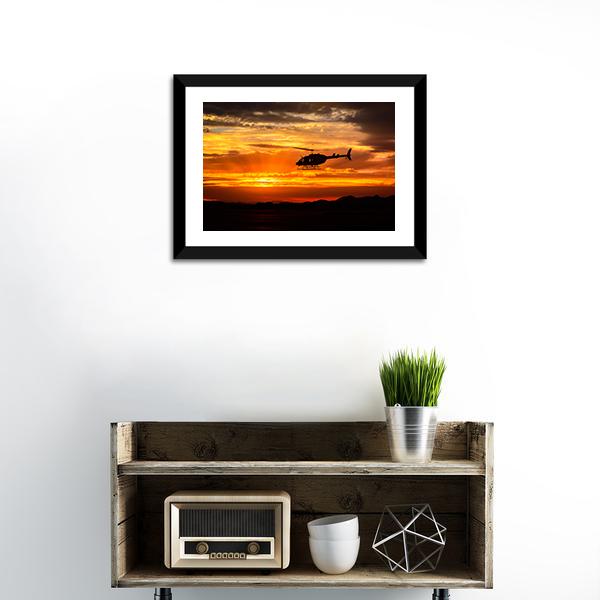 Helicopter At Sunset Panoramic Canvas Wall Art-1 Piece-36" x 12"-Tiaracle