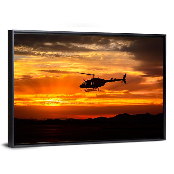 Helicopter At Sunset Panoramic Canvas Wall Art-1 Piece-36" x 12"-Tiaracle