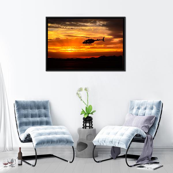 Helicopter At Sunset Panoramic Canvas Wall Art-1 Piece-36" x 12"-Tiaracle
