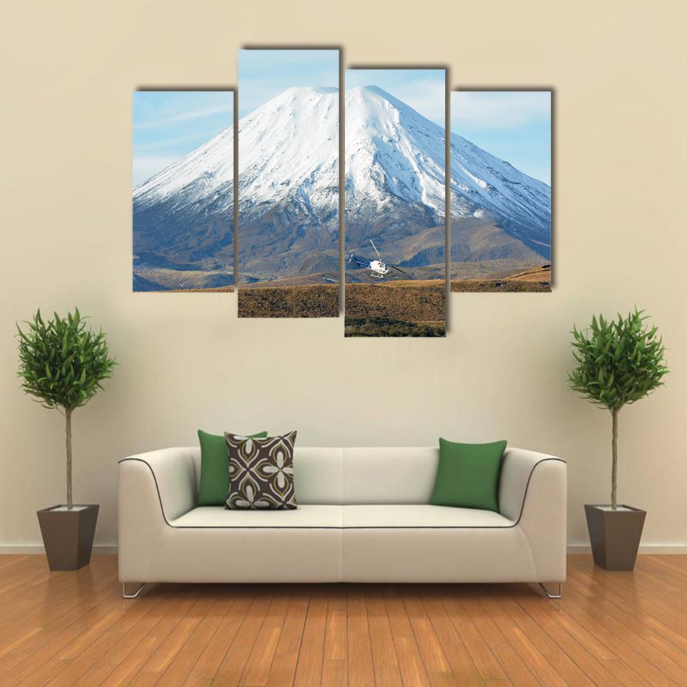 Helicopter Fly Around Mount Ngauruhoe Canvas Wall Art-4 Pop-Gallery Wrap-50" x 32"-Tiaracle