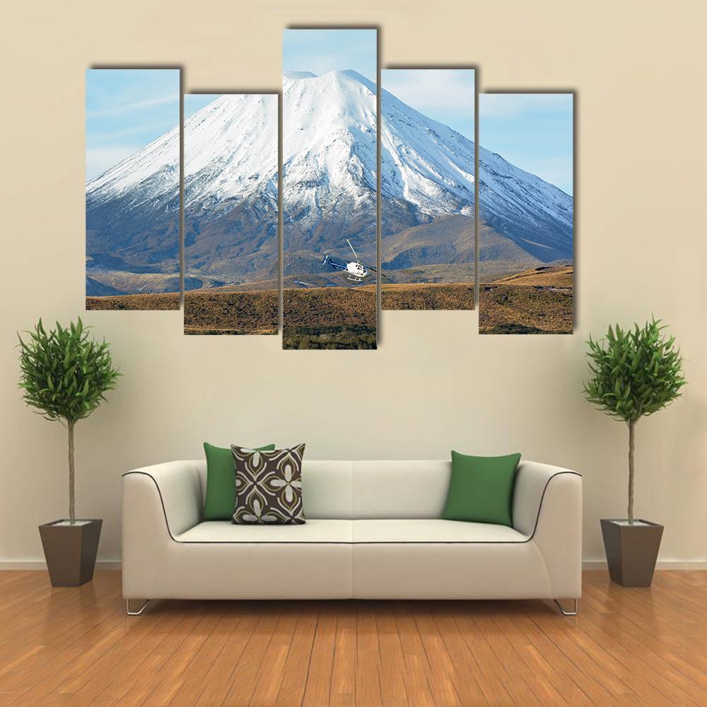 Helicopter Fly Around Mount Ngauruhoe Canvas Wall Art-5 Pop-Gallery Wrap-47" x 32"-Tiaracle