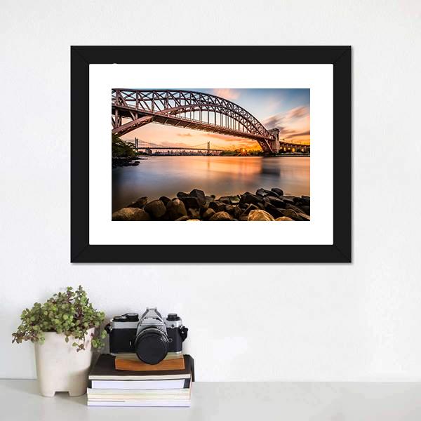 Hell Gate &amp; Triboro Bridge Canvas Wall Art-1 Piece-Framed Print-20" x 16"-Tiaracle