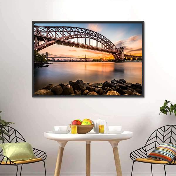 Hell Gate &amp; Triboro Bridge Canvas Wall Art-3 Horizontal-Gallery Wrap-25" x 16"-Tiaracle