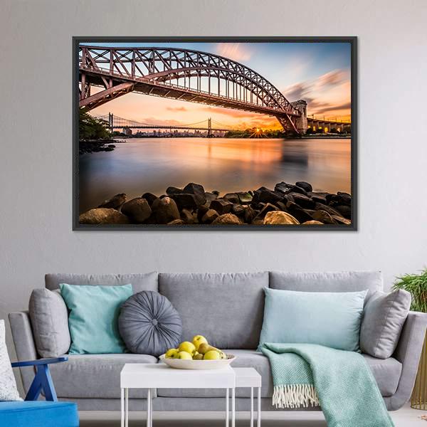 Hell Gate &amp; Triboro Bridge Canvas Wall Art-3 Horizontal-Gallery Wrap-25" x 16"-Tiaracle