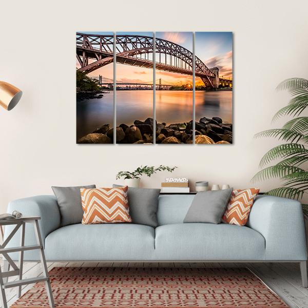 Hell Gate &amp; Triboro Bridge Canvas Wall Art-4 Horizontal-Gallery Wrap-34" x 24"-Tiaracle