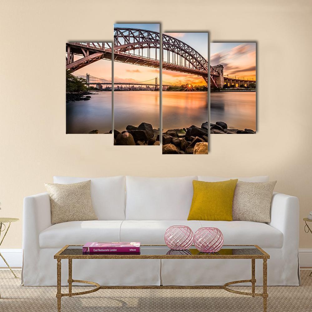 Hell Gate &amp; Triboro Bridge Canvas Wall Art-4 Pop-Gallery Wrap-50" x 32"-Tiaracle