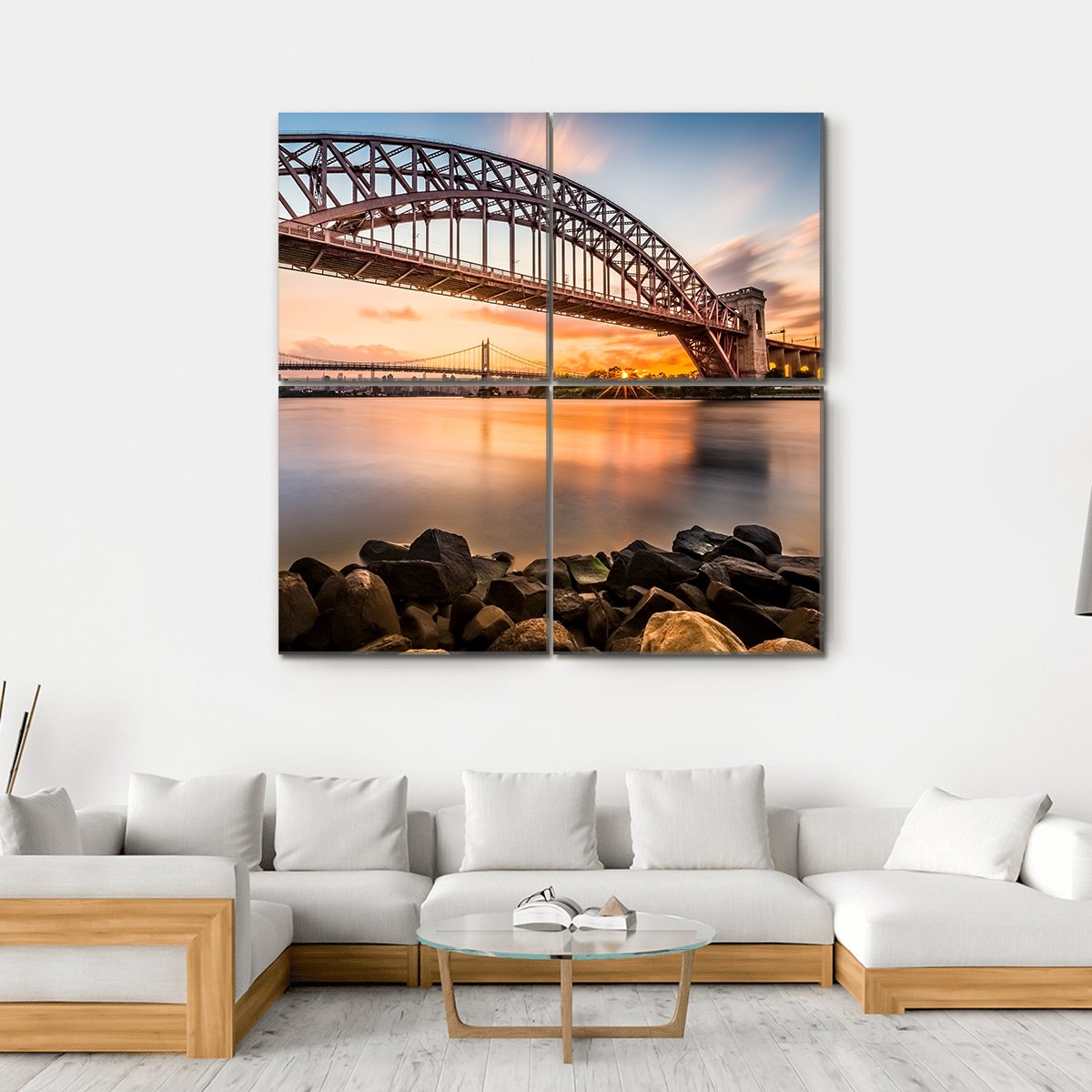Hell Gate &amp; Triboro Bridge Canvas Wall Art-4 Square-Gallery Wrap-17" x 17"-Tiaracle